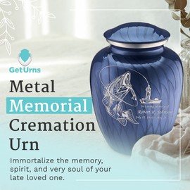 GetUrns - Embrace Fisherman Urns for Human Ashes, Cremation Urns for Adult Ashes Men & Women, Cremation Urn for Home, Vault, or Niche, 200 cu. in., Custom Single Engraving, Pearl Cobalt Blue