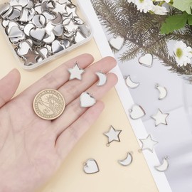 UNICRAFTALE About 120pcs Heart/Moon/Star Pendant Trays Stainless Steel Blank Bezel Hypoallergenic Plain Edge Bezel Cups for Resin Pendant Making Stainless Steel Color
