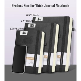 Lined Journal Notebook -365 Pages A5 Thick Journals for Writing Ruled Notebook, Hardcover Leather Journal for Women Men, Daily Journal Notebook for Work, Note Taking, 100Gsm Lined Paper(5.75'' X 8.38'' Black)