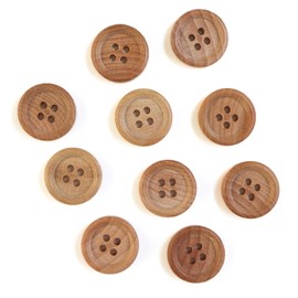 B-032 Wood Buttons, 4 Hole Buttons, Natural Shirt Buttons, Wood, Brown, Wood, 10 Pieces, 0.7 inches (18 mm)