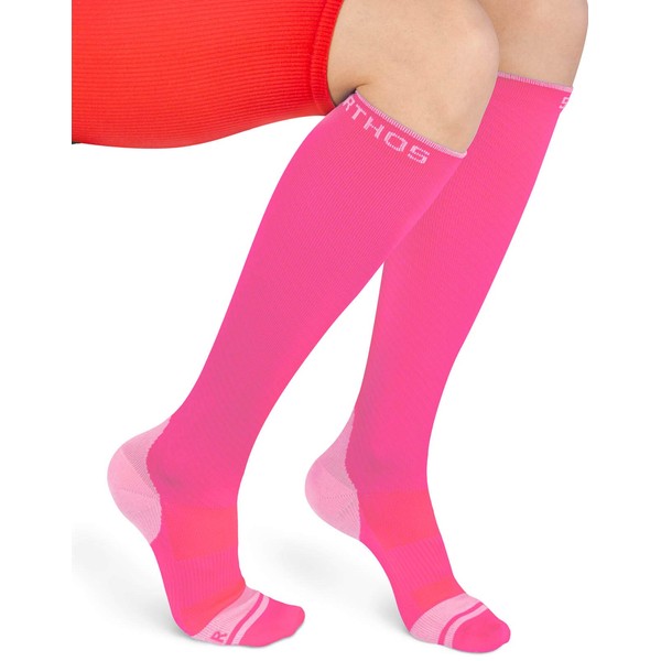 Sparthos Compression Socks (20-30mmHg) - Knee High Sock for Sport, Running, Travel, Medical Support, Pregnancy, Nurses - Dr Sock Soothers Ankle Brace for Plantar Fasciitis - Mens and Womens (Pink-SM)