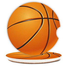 Basketball Absorbent Car Coasters,Cool Ceramic Cup Holders Coasters with a Finger Notch for Women Men 2.56"(2 Pieces)