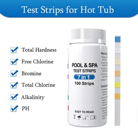 7 Way Water Hot Tub, Swimming Pool & Spa Test Strips Kit - Fast Testing for Free Chlorine, Total Chlorine, Bromine, Total Hardness, Total Alkalinity, Cyanuric Acid and pH Testing, 100 Pcs