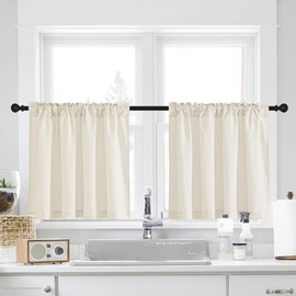 NICETOWN Farmhouse Linen Short Curtains for Living Room Bedroom, Back Tab Pocket Curtain Tiers for Kichen Cupbords Cabinet Cafe Curtains for Bathroom Privacy, 2 Panels, 55" W x 30" L, Natural