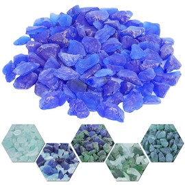 Lechloris 10Ib Fire Glass for Propane Firepit & Gas Fireplace,Forsted Sea Glass-0.3"-0.8" Crushed Sea Glass for Vase Filler, Aquarium, Home Decor, DIY, Sea Glass Pieces for Wedding Decor- Cobalt