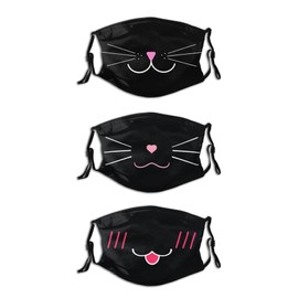 LVGOOKI LVGOOKI 3 Pcs Cute Cat Face Mask Mouth Mask With 6 Filter Pocket Reusable Washable Adjustable Mask For Adults