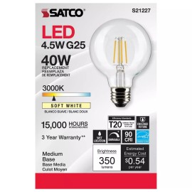 Satco S21227 - 4.5 Watt G25 LED; Clear; Medium base; 90 CRI; 3000K (6 Pack)