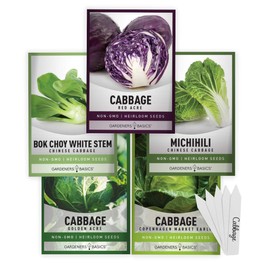Gardeners Basics, Cabbage Seeds for Planting 5 Individual Packets Bok Choy, Michihili (Napa) Chinese Cabbage, Red, Golden Acre and Copenhagen Market Early for Your Non GMO Heirloom Vegetable Garden