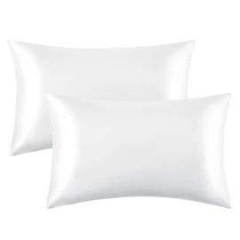 Bedsure Satin Pillowcase for Hair and Skin - Similar to Silk Pillowcase, Pillow Cases 2 Pack with Envelope Closure, Gifts for Women, Queen & Standard Size 50 x 75 cm, White