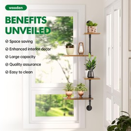 YQSLYSF Window Plant Shelves for Multiple Plants indoors,4-tier lager wooden metal Corner plant stand Floating plant shelf， Folating shelves for wall as a part of the indoor garden decor(Pot up to 8")