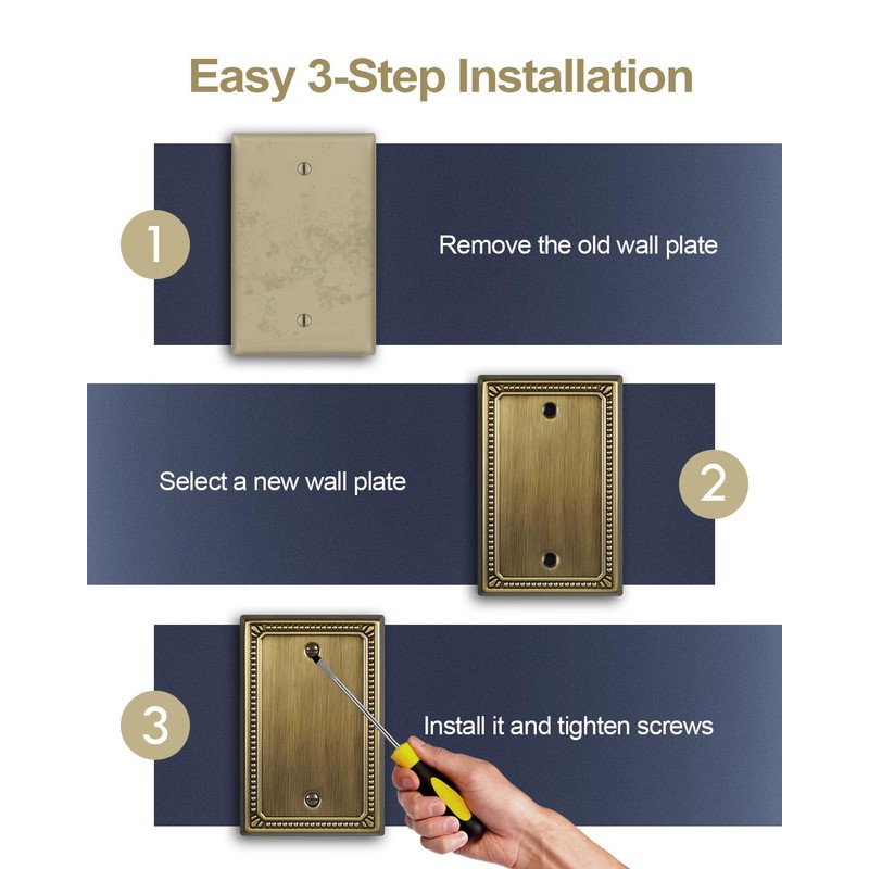 ZILLSEA 2-Pack Antique Brass Blank Wall Plates, No Device Blank