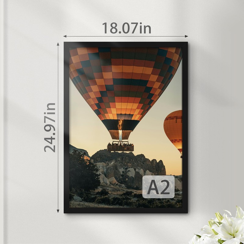 Fisnish A2 Picture Frame Black, Classic 16.5x23.4 Poster Frame, Horizontal