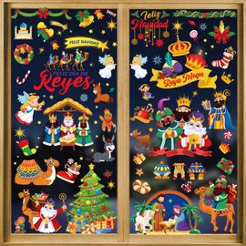 DPKOW Reyes Magos Pegatinas de Ventana, Feliz Navidad Pegatinas de Ventana, Feliz día de Reyes Pegatinas de Ventana, Navidad Reyes Magos Decoraciones para Ventana Puerta Pared Vidrio