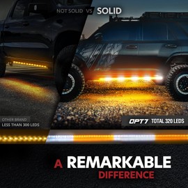 OPT7 2PCS 63" LED Strobe Light Strips - Weatherproof Running Board Emergency Lights with Remote Control, Amber & White Flashing Lights with 31 Warning Modes for Truck Construction Vehicles Pickups