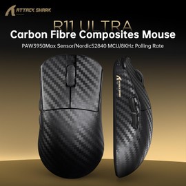 ATTACK SHARK R11 ULTRA Carbon Fiber Wireless Gaming Mouse with LED Coiled Cable, 8000Hz, 49g Lightweight, PAW3950MAX, 42000DPI, 20000FPS, Nordic 52840 Chip,Nano-Metal Ice Coating, for PC, Weave Black