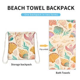 Belsen Lightweight Beach Towel Bag 2 in 1 Sand Free Quick Dry Absorbent Thin Towels for Swimming Pool Camping Beach Travel Things Vacation (Seashell)
