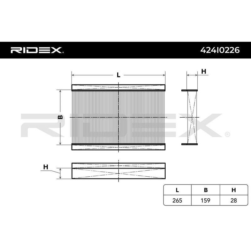 RIDEX Cabin Air Filter 424I0226 270 mm 157 mm 30