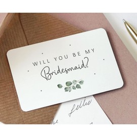 Will You Be My Bridesmaid? Wedding Proposal Eucalyptus Sentimental Metal Wallet Card (With Kraft Envelope)
