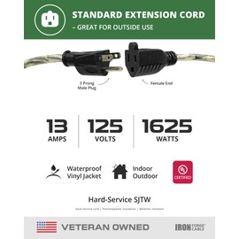 Iron Forge Cable Camo Outdoor Extension Cord 25 ft, 16/3 SJTW 25 Foot Camoflauge Exterior Extension Cord 3 Prong, Weatherproof Heavy Duty Power Cable for Outside, Deck, Landscaping, Lawn & Hunting