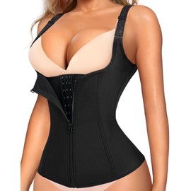 LODAY Waist Trainer Corset for Women Tummy Control Sport Workout Body Shaper Black (M, Black(Vest-Adjustable Straps))