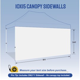 CROWN SHADES SunWall Silver Coated for 10x15 Pop up Canopy Tent, 1 Pack Sidewall Only with Silver Coating (1 Pack, White)