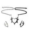 Gothic Matching Love Heart Pendant Necklaces Set Dragon Bat Wing
