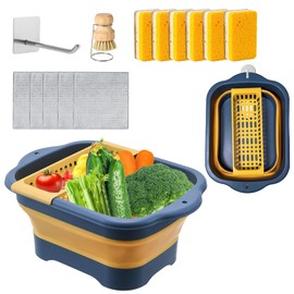 SACXFMC Collapsible Dish Basin & Wash Basin – 11L(2.91 Gal) Portable Sink with Drain Plug, Foldable Kitchen/Camping Sink for Dishwashing, Vegetable, RV, Camping & Outdoor Use (BLUE)