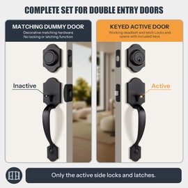 Gaurqiah Double Front Door Handleset with Deadbolt – Oil-Rubbed Bronze Classic Entry Handle Set with Dummy, Reversible Lever, Zinc Alloy, Exterior Lock Set