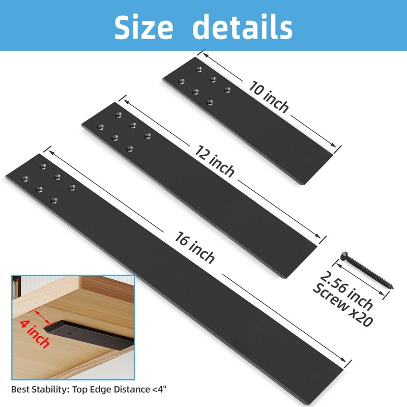 WEKIS 10 Inch Countertop Support Bracket, 3 Pack Solid Iron