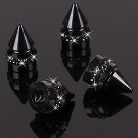 ToBeQueen Black Bling Tire Valve Caps, 4 Pack Handmade Crystal Rhinestone Diamond Tire Caps Universal Dustproof Black Bling Car Accessories for Women for Car/SUV/Motorcycle/Bike(Black)