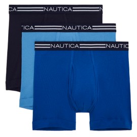 Nautica Men's Classic Cotton 3-Pack Boxer Briefs, Peacoat/Aero Blue/Sea Cobalt, Medium