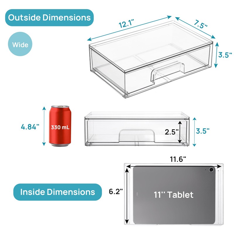 Vtopmart 12.1''W Clear Stackable Storage Drawers,2 Pack Acrylic Plastic Organizers