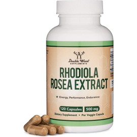 Double Wood Supplements Rhodiola Rosea Supplement 500mg, 120 Vegan Capsules (Third Party Test, Gluten Free, 3% Salidrosides, 1% Rosavins Extract) for Performance, Calming, Motivation by Double Wood