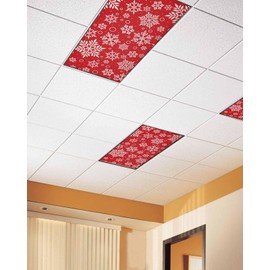 3 Pack Fluorescent Light Cover for Classroom Ceiling Light, Snowflake Christmas Magnetic Light Cover Filters, Red Light Covers for Office School Xmas Holiday Home Drop Lamp Ceiling Decor 4x2 ft