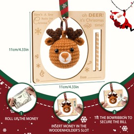 Ovrrcame Christmas Money Holder Ornament - Fun & Unique Way to Give Cash Gifts for Son, Daughter, Grandkids - Crochet Reindeer Xmas Tree Decoration & Keepsake