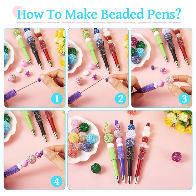 Beadthoven 10pcs Sugar Diamond Beadable Pens, Bling Rhinestone Beaded Pens