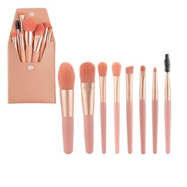 HAPVITAL Makeup Brush Set, 8 Piece Makeup Brushes, Premium Fiber Bristles, Soft, Skin-friendly, Makeup Brush Set, Includes Makeup Pouch, Portable, Everyday Makeup, For Beginners, For Sensitive Skin