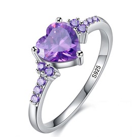 UNIQUFERANGER S925 natural amethyst heart-shaped zircon wedding engagement princess diamond ring (US size: 6-10) Purple(7)