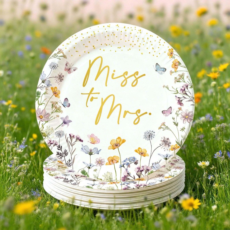 50PCS Miss to Mrs Plates 7" Wildflower Bridal Shower Disposable