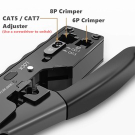 Yankok [CAT5 CAT6 CAT7 Modular Crimper] for Shielded and Regular RJ45 RJ12 RJ11 Network Connectors Ethernet Crimp Tool Molded Grip Black (Come with Screwdriver and Cable Stripper)