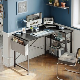 CubiCubi L Shaped Desk, 55" Computer Desk with Reversible Storage Shelves Home Office Corner Desk Study Writing Gaming Table, Black