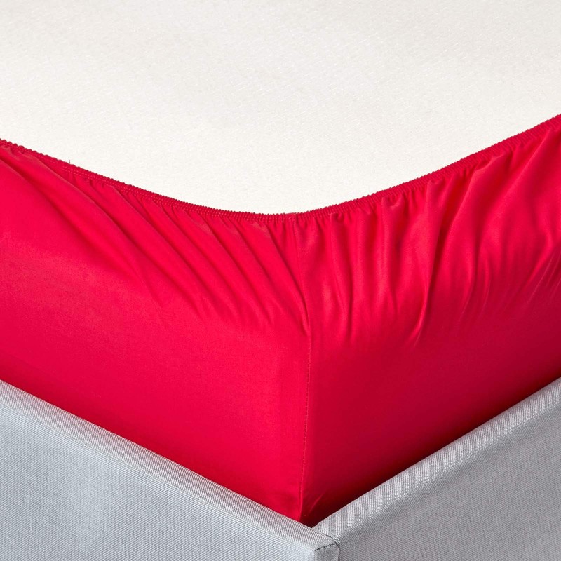 HOMESCAPES Red Deep Fitted Sheet (12”) Small Double 200 TC
