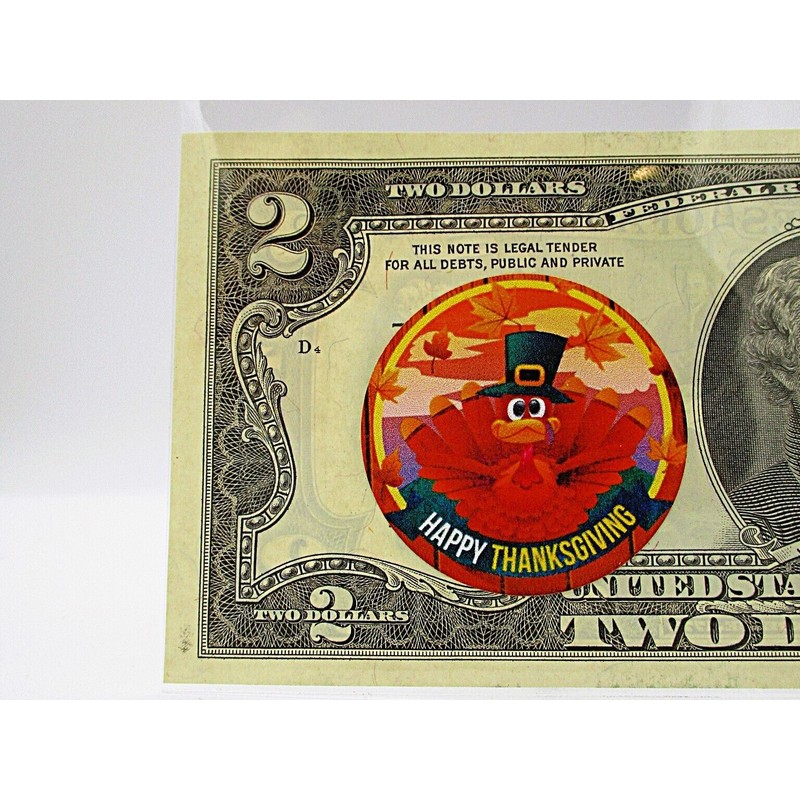 Unbranded Happy Thanksgiving $2 Bill Uncirculated Genuine US Currency Collectable