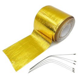 (ESNET) Gold Tape General Purpose Thermal Insulation Heat Resistant Solid Color Up To 350 Degrees With Tie Wrap Intake Pipe Heat Reflective Engine Muffler Dress Up SN-226-T Switch Sticker (5m + 4 Tie