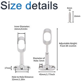 INCREWAY 4pcs Silver Closet Rod Support, Aluminum Alloy Oval Wardrobe Rod End, Adjustable Hollow Rod Bracket for Cabinet Bedroom Bathroom