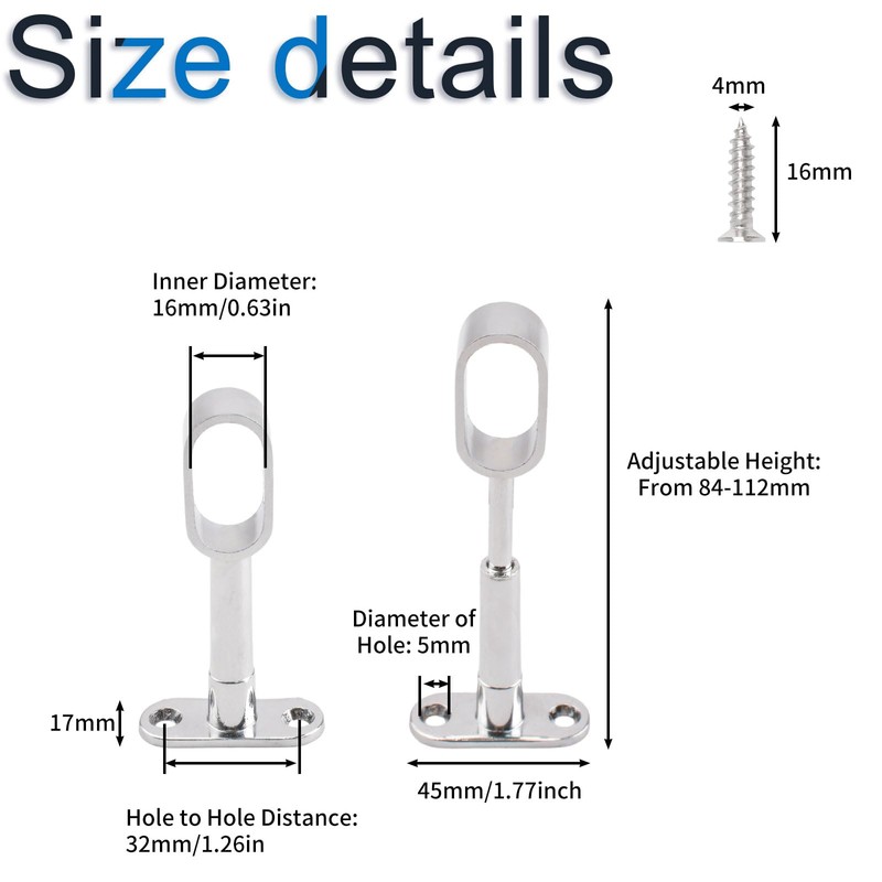 INCREWAY 4pcs Silver Closet Rod Support, Aluminum Alloy Oval Wardrobe