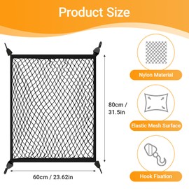Luggage Net, Boot Net Car 60 x 80 cm Luggage Net Car Luggage Net Motorhome with 4 Hooks Boot Net Extends to 120 x 100 cm Storage Separation Net Luggage Fixation for Most Cars