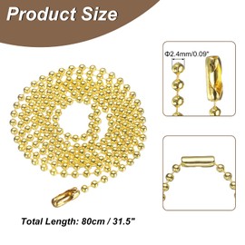 HARFINGTON Iron Ball Chain 2.4mm 31.5" Length Round Bead Necklace Dog Tag Pull Chains with Connectors Clasps for Men Women Jewelry Making Bracelets Keychain, Gold