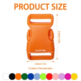 Sixfolo Colourful Buckle Pack of 36 Plastic Click Fasteners for 20 mm Wide Webbing Straps 12 Colours Buckle Small Side Release Buckles for Backpack, Luggage Strap, multicoloured, 20 mm