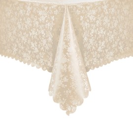 Romanstile Rectangle Vinyl Tablecloth,100% Waterproof Heavy Duty Oil Spill Proof Stain Resistant Plastic PU Table Cover with Flannel Backing for Kitchen, Dining (Rose Beige, 60 x 84)